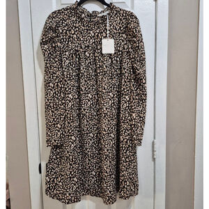 Women's Davi&Dani Black Beige Leopard‎ Print Long Sleeve Dress M